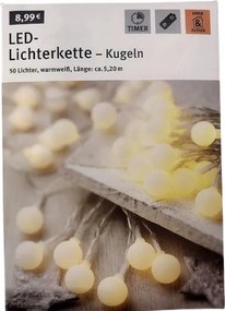 Golyók 50x Led lánc 5,2m fehér Led 3xAA