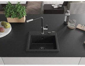 Mexen Milo, 1 kamrás gránit mosogató 435x410x171 mm és Flora mosogató csaptelep, fekete-ezüst metál, 6505-73-670401-07-B