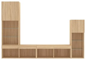 vidaXL 4 darab füstös tölgy színű szerelt fa TV-bútor LED-del