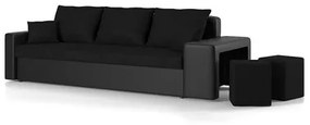 BAHAMA kinyitható kanapé két puffal Fekete öko-bőr / fekete