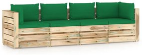 vidaXL négyszemélyes zöld impregnált fa kerti kanapé párnákkal
