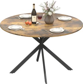 HOMCOM körasztal 4 személyre, Ø120 cm – ipari stílus, fekete X-lábbal, rusztikus barna | Aosom