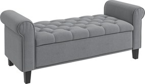 HOMCOM Párnázott Pad, Ágyvég Pad, Ülőpad Velúrból, Előszobai Pad Tárolóval a Hálószobához, 120 kg-ig Terhelhető, Szürke, 126 x 48,5 x 57 cm | Aosom