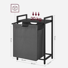 Szennyeskosár, szennyeskosár polccal, 65L, fekete-szürke