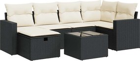 vidaXL 7 részes fekete polyrattan kerti ülőgarnitúra párnával