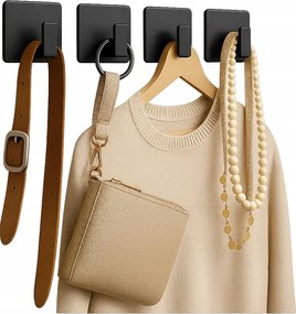 4x Akasztó akasztó öntapadós fekete törölközőtartó