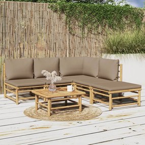 vidaXL 6 részes bambusz kerti ülőgarnitúra tópszínű párnákkal
