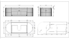 AREZZO design SELINA 120 cm-es ovális Fürdőszoba alsószekrény solid surface mosdóval, tölgy