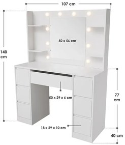Juskys Malia toalettasztal LED világítással - fehér