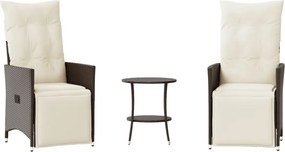vidaXL 3 részes barna polyrattan bisztrógarnitúra párnákkal