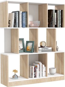 HOMCOM 8-Szintes Mobil Könyvespolc Nappalira és Hálószobába, Modern Forgácslap Könyvespolc, 100x24x124 cm, Fehér és Tölgy | Aosom