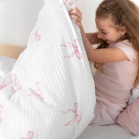 Goldea gyermek krepp ágyneműhuzat - rózsaszín masnik 140 x 200 és 70 x 90 cm