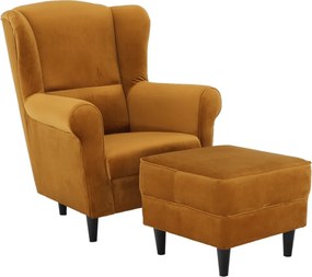 Füles fotel puffal, szövet mustár, ASTRID