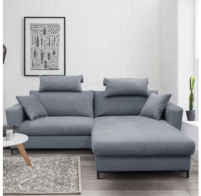 Kinyitható, jobb oldali L-alakú sarokülőgarnitúra HORTA tárolóval, sötét szürke