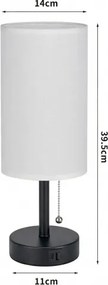BRILAGI - Asztali lámpa USB-porttal TABLON 1xE27/25W/230V fekete/fehér