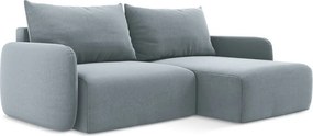 Kék bársony kinyitható-tárolóhelyes sarokkanapé (jobb oldali-heverő résszel) Kalena – Makamii