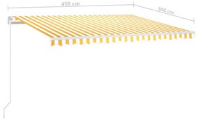 sárga-fehér szélérzékelős és LED-es napellenző 450 x 300 cm