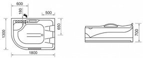 Dublo E-Drive aszimmetrikus hidromasszázs kád,180x130 cm-es méretben csaptelep nélkül