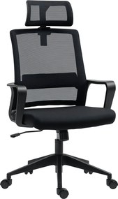 HOMCOM Ergonomikus Irodai Szék Karfával, Állítható Fejtámlával, Magasságállítható Hálós Forgószék Dőlésszámmal, Fekete | Aosom
