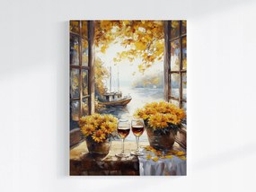 Poszter Ablak Ősz Hajó Bor Virágok Krizantém 60x80