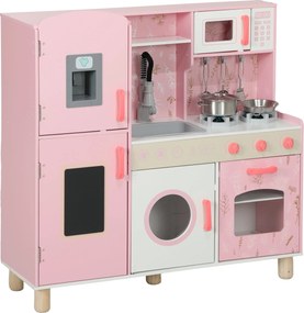 AIYAPLAY Játék Konyha Gyermekeknek 3 Év Felett Fa Játék Konyha Hanggal, Tűzhellyel, Sütővel, Csappal, Mosogatóval, Mikróval, Mosógéppel, Jégkészítővel