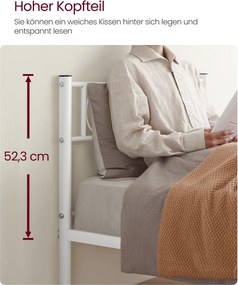 Egyszemélyes fém ágykeret, 90x190cm matrachoz, fehér