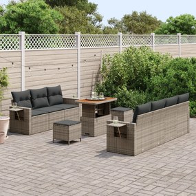 10 Darabos Kerti Sofa Szett Párnákkal Szürke Poli Rattan Akác