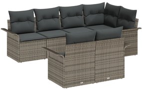 7 Darabos Kert Kanapé Szett Párnákkal Szürke Poli Rattan