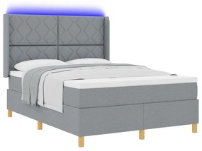 Boxspring Ágy Mattal és LED Fénnyel Szürke 140x200 cm Szövet