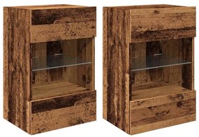 2 db antik fa fali TV-szekrény LED-világítással 40x30x60,5 cm