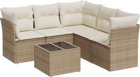 vidaXL 6 részes bézs polyrattan kerti ülőgarnitúra párnával
