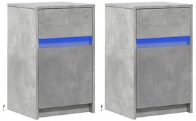 2 db betonszürke szerelt fa éjjeliszekrény LED-fényekkel