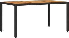 vidaXL fekete polyrattan kerti asztal akácfa lappal 150 x 90 x 75 cm