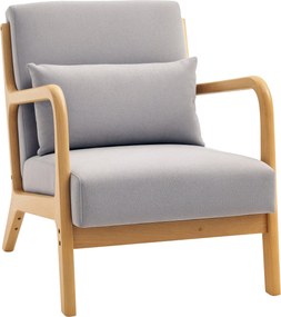 HOMCOM Lounge Fotel Nordic Fotel Nappali Szék Karfával, Párnával és Gumifa Kerettel a Hálószobába, 120 kg Teherbírás, 61x78x76 cm Szürke | Aosom