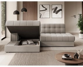 Bézs bársony kinyitható sarokkanapé (bal oldali-heverő résszel) Blezalt – ELTAP