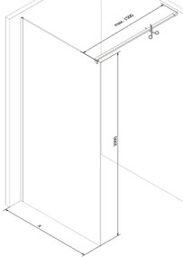 Mexen Kioto zuhanyparaván 50x200 cm 8 mm, fekete profil, üveg fekete keret, 800-050-101-70-70
