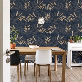 Arthouse Signature 1 Luxury Leaf arany-sötétkék leveles vlies tapéta – 299301