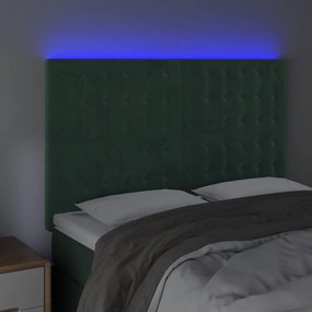 sötétzöld bársony LED-es fejtámla 144x5x118/128 cm