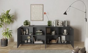 SNAKE négyajtós komód, antracitszürke laminált testtel és antracitszürke, díszített mintázatú előlapokkal