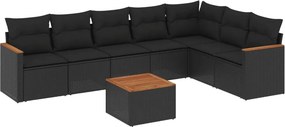 vidaXL 8 részes fekete polyrattan kerti ülőgarnitúra párnákkal