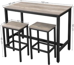 Bárasztal 2 bárszékkel, bárpult 120 x 90 x 60 cm, szürke és fekete