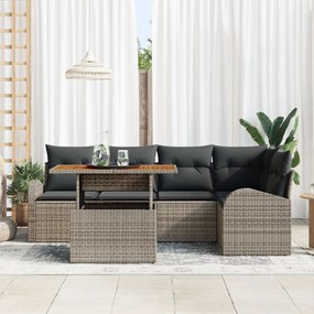 6 darabos kerti kanapé szett párnákkal, szürke, poli rattan, 2 személyes kerti kanapé tárolóval és párnákkal, szürke, poli rattan