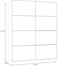 KARO gardróbszekrény tükörrel 170x210 cm fehér