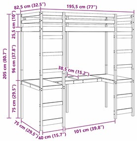 vidaXL Tetőtéri ágykeret Természetes 75 x 190 cm Tömör fenyőfa
