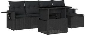 vidaXL 6 részes fekete polyrattan kerti ülőgarnitúra párnákkal
