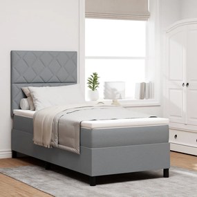 Box Spring Ágy Matraccal Világosszürke Egyszemélyes Szövet