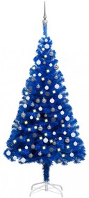 Kék PVC műkarácsonyfa LED-fényekkel és gömbszettel 180 cm