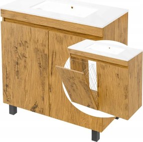 Fürdőszobai mosdóval és szennyestartó kosárral ellátott szekrény Függő álló tölgy Loft 80