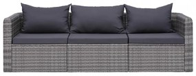 3-részes szürke polyrattan kerti ülőgarnitúra párnákkal