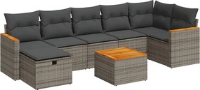 vidaXL 8 részes szürke polyrattan kerti ülőgarnitúra párnákkal